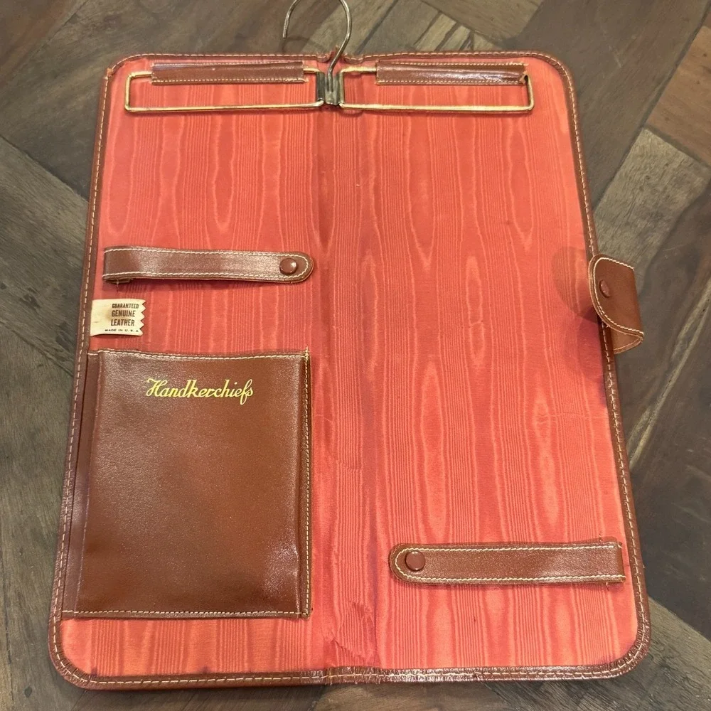Genuine Leather Tie Travel Storage‎ Case Zip Hanging VTG Retro Organizer Necktie